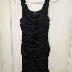 H&M Black Ruched Scoop Neck Mini Dress